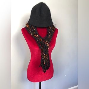 Cute black angora rabbit fur hat and handmade black scarf